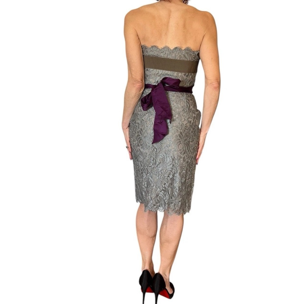 ALBERTA FERRETTI NWT $2K DRESS LACE SILK GRAY STRAPLESS MINI SHEATH SASH 38 2 - Picture 6 of 15